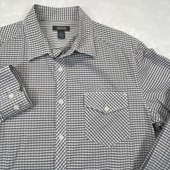 Kenneth Cole Awearness Men's Blue Gray Button Front 17.5 34/35 Non Iron Slim Fit - Picture 3 of 7